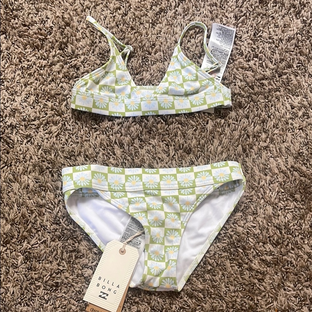 Billabong Green and White Daisy Bikini